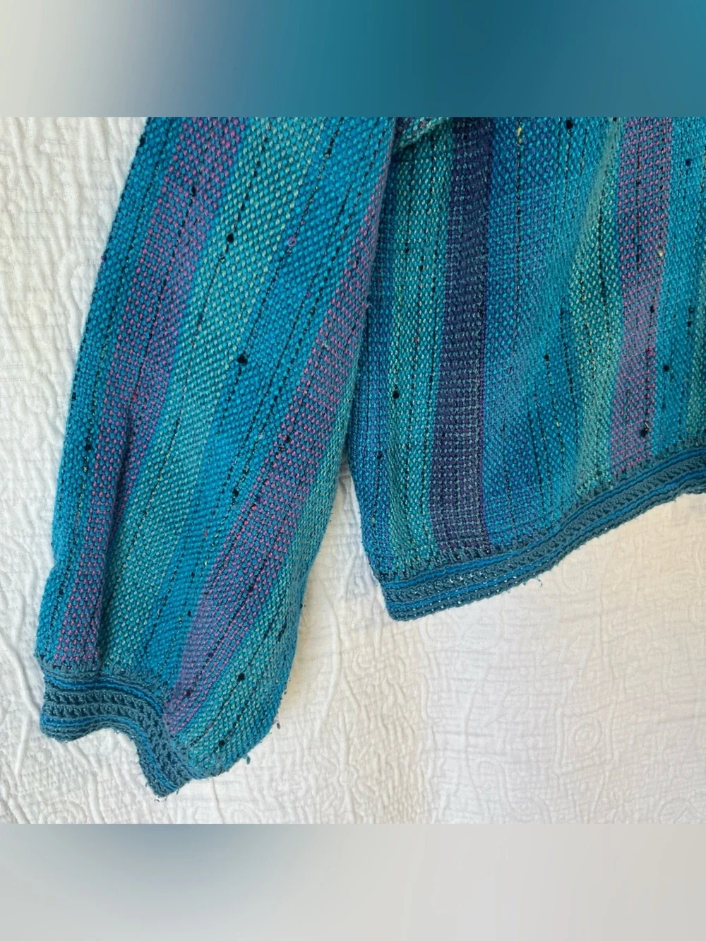 Vintage Handwoven Cardigan Sweater by M Lynette Holmes Handmade Cotton Tweed L